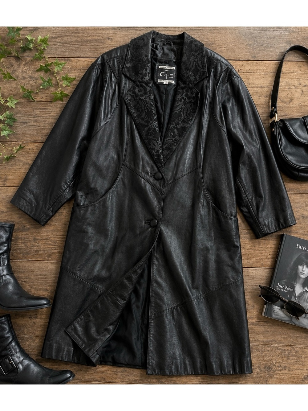 Vintage G-III Global Identity black leather trench coat
